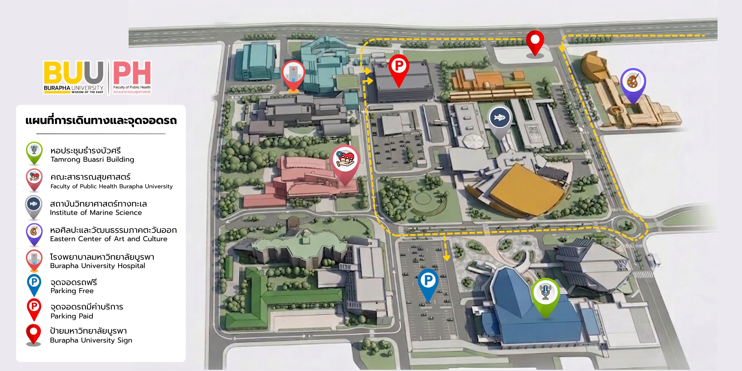 Travel map and parking locations